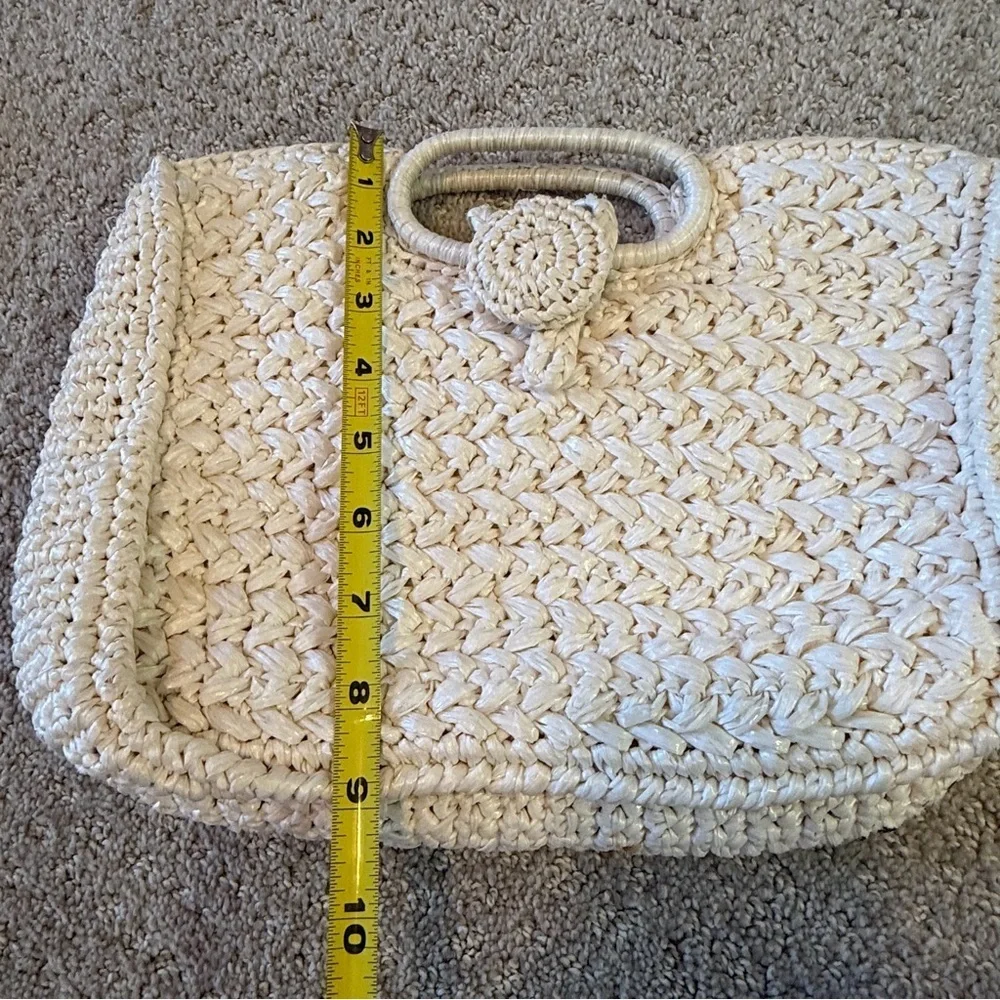 Vintage 1960’s Cream Raffia Handbag Top Handle Purse Japan Retro Summer Woven